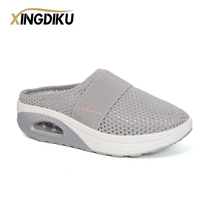 Air Cushion Slip-On Women Walking Shoes Orthopedic Diabetic Ladies Platform Mules Mesh Lightweight Slippers Wedge Female Sneaker