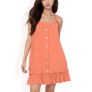 Anna-Kaci Women's Ruffled Button-Down Mini Dress with Adjustable Straps and Textured Fabric