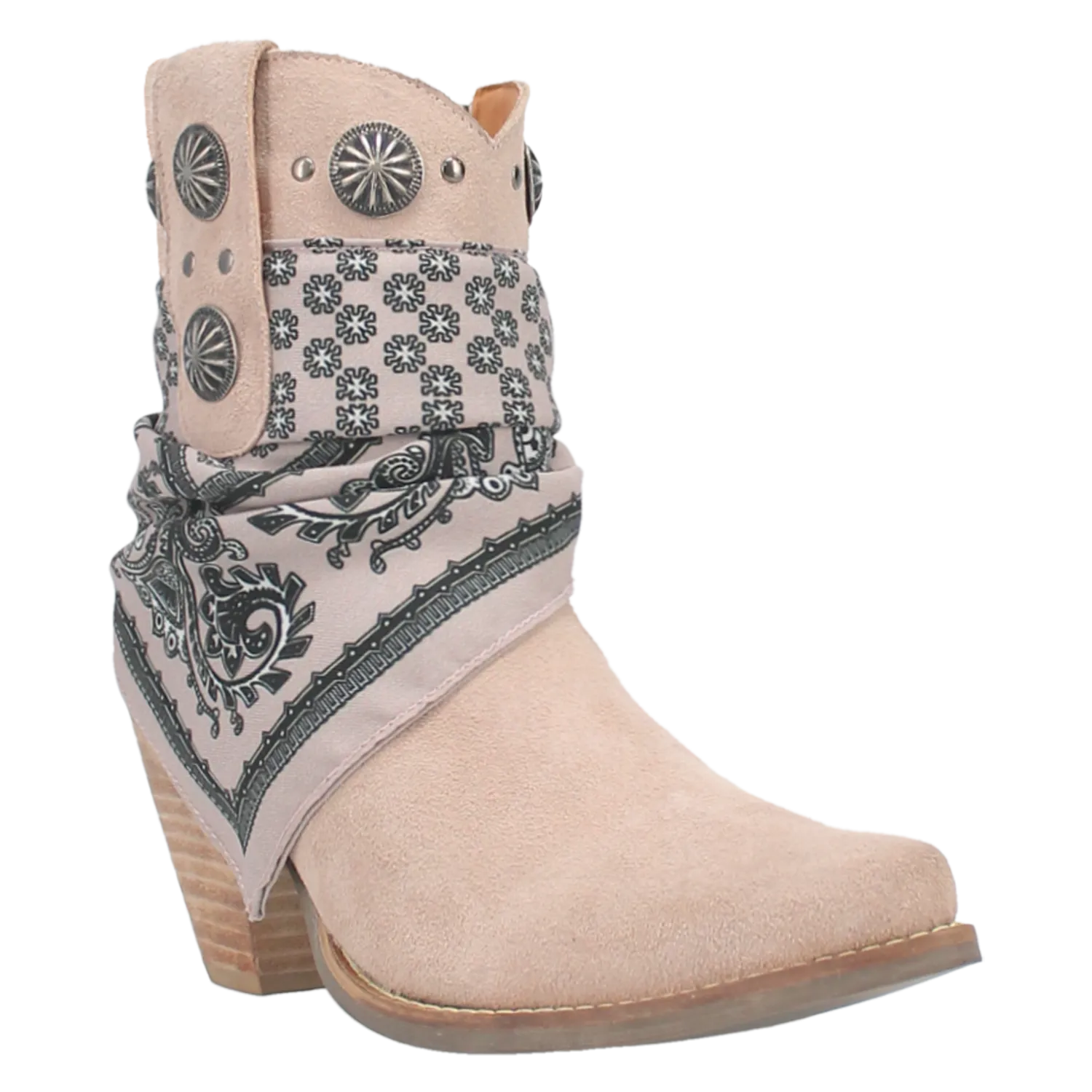 Bandida Sand Suede Silver Concho Bandana Wrapped Booties (DS)