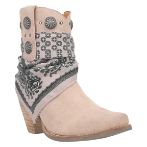 Bandida Sand Suede Silver Concho Bandana Wrapped Booties (DS)