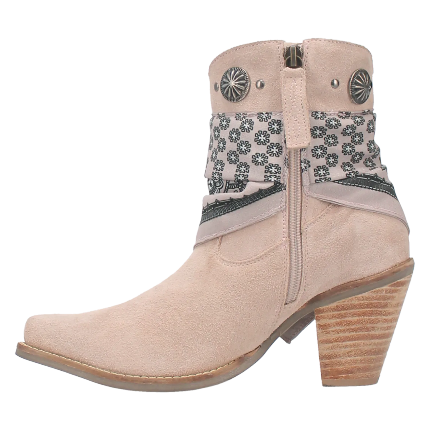 Bandida Sand Suede Silver Concho Bandana Wrapped Booties (DS)