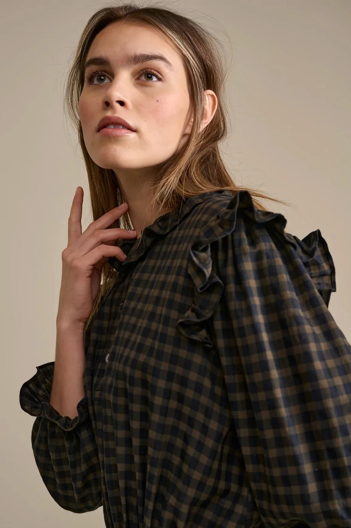 Bellerose- Farrah Dress: Brown/ Black Gingham