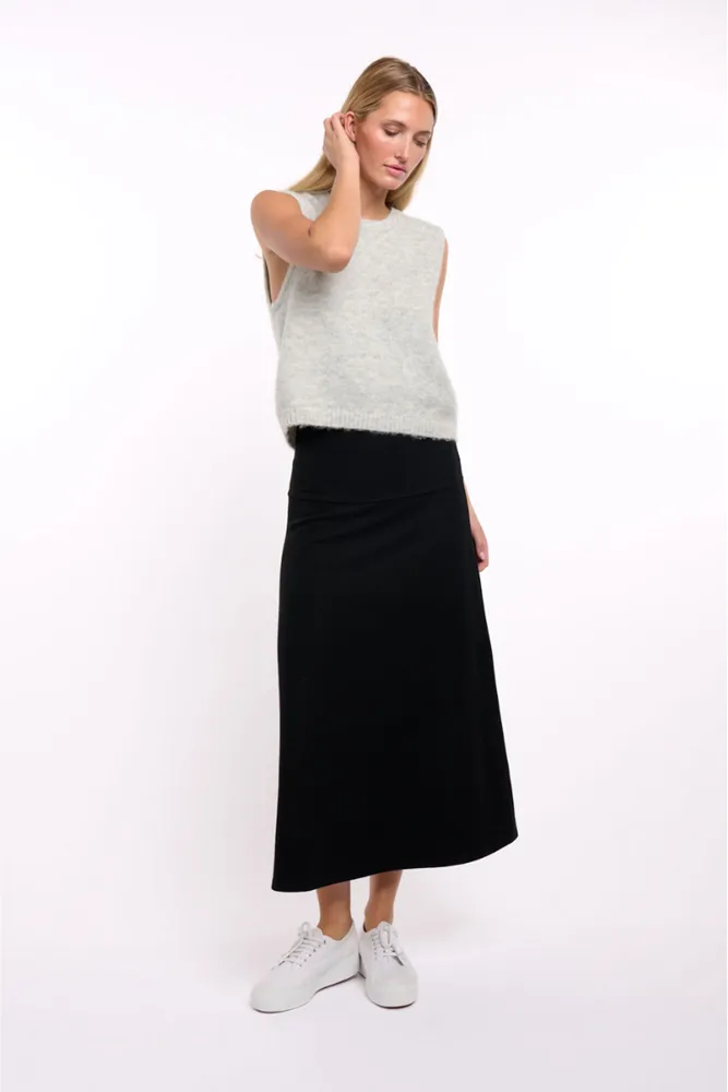 Black Ponte Stretch Midi Skirt By 365 Days