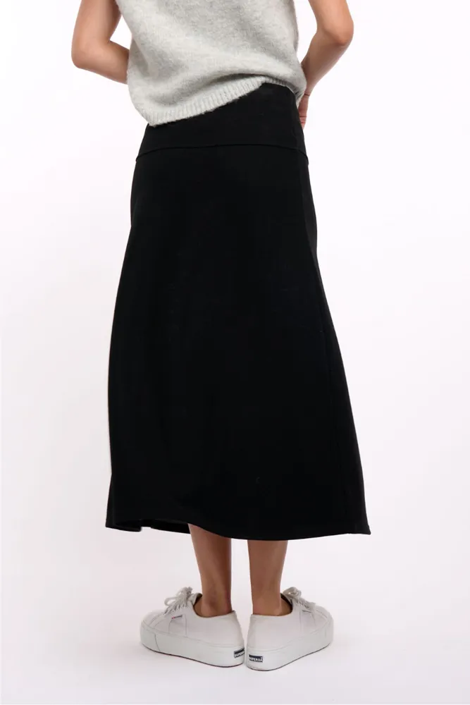 Black Ponte Stretch Midi Skirt By 365 Days