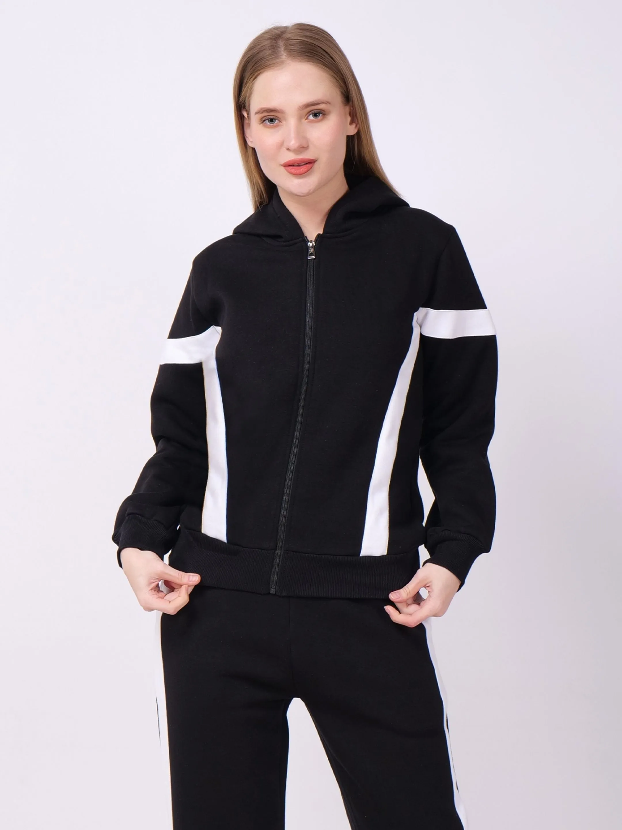 Black Sweatshirt with White Stripes