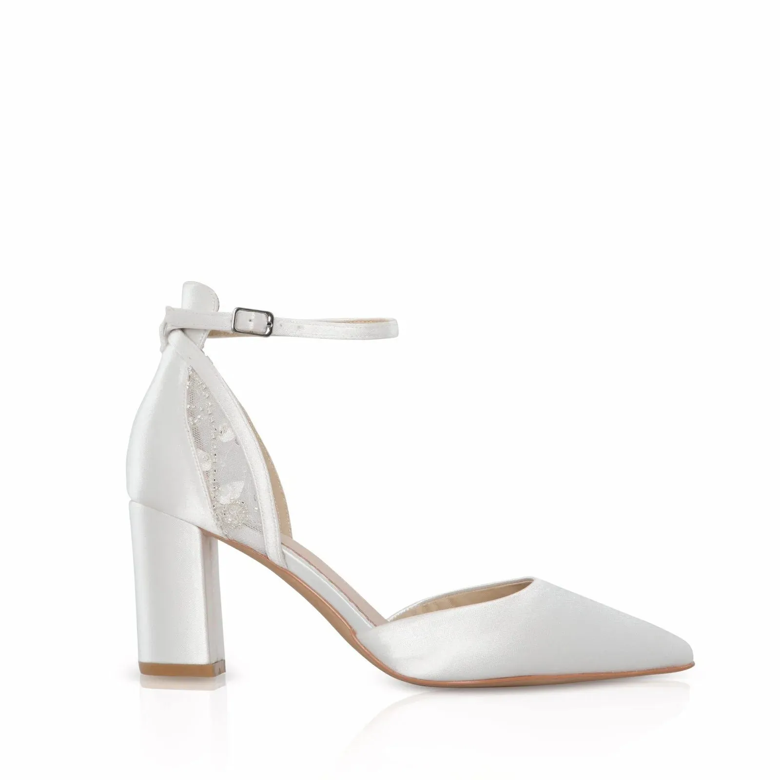 Block Heel Bridal Shoe, Ivory Satin, By Perfect Bridal, INDI