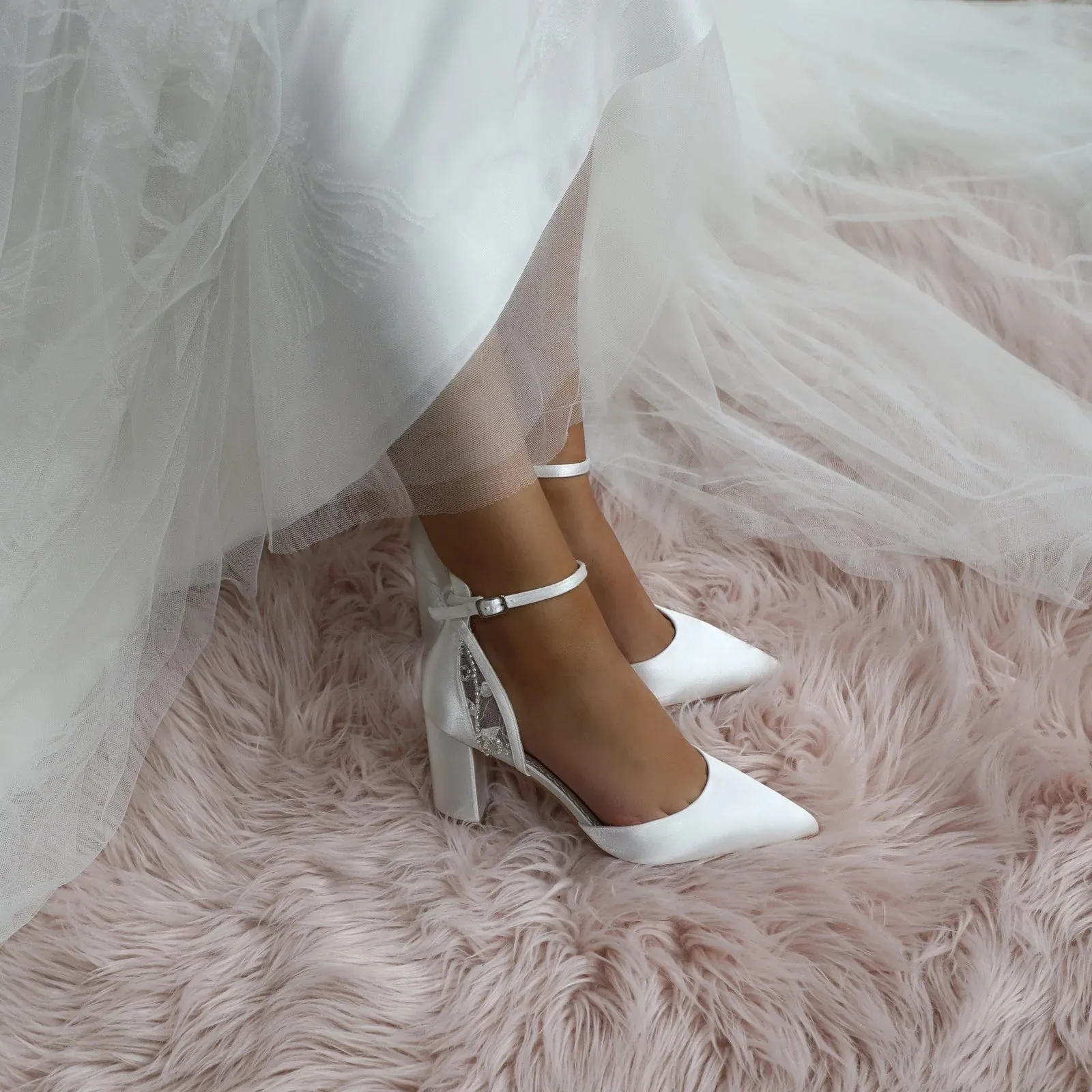Block Heel Bridal Shoe, Ivory Satin, By Perfect Bridal, INDI