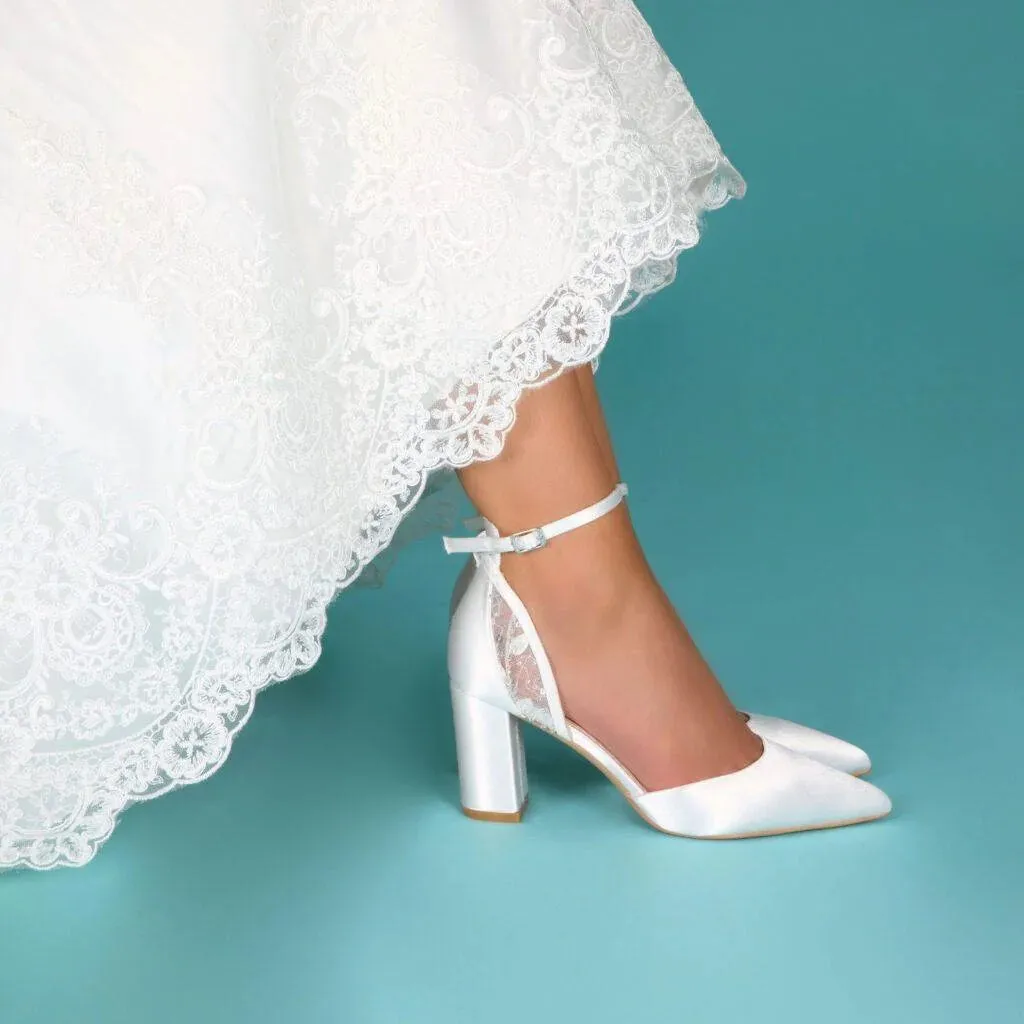 Block Heel Bridal Shoe, Ivory Satin, By Perfect Bridal, INDI