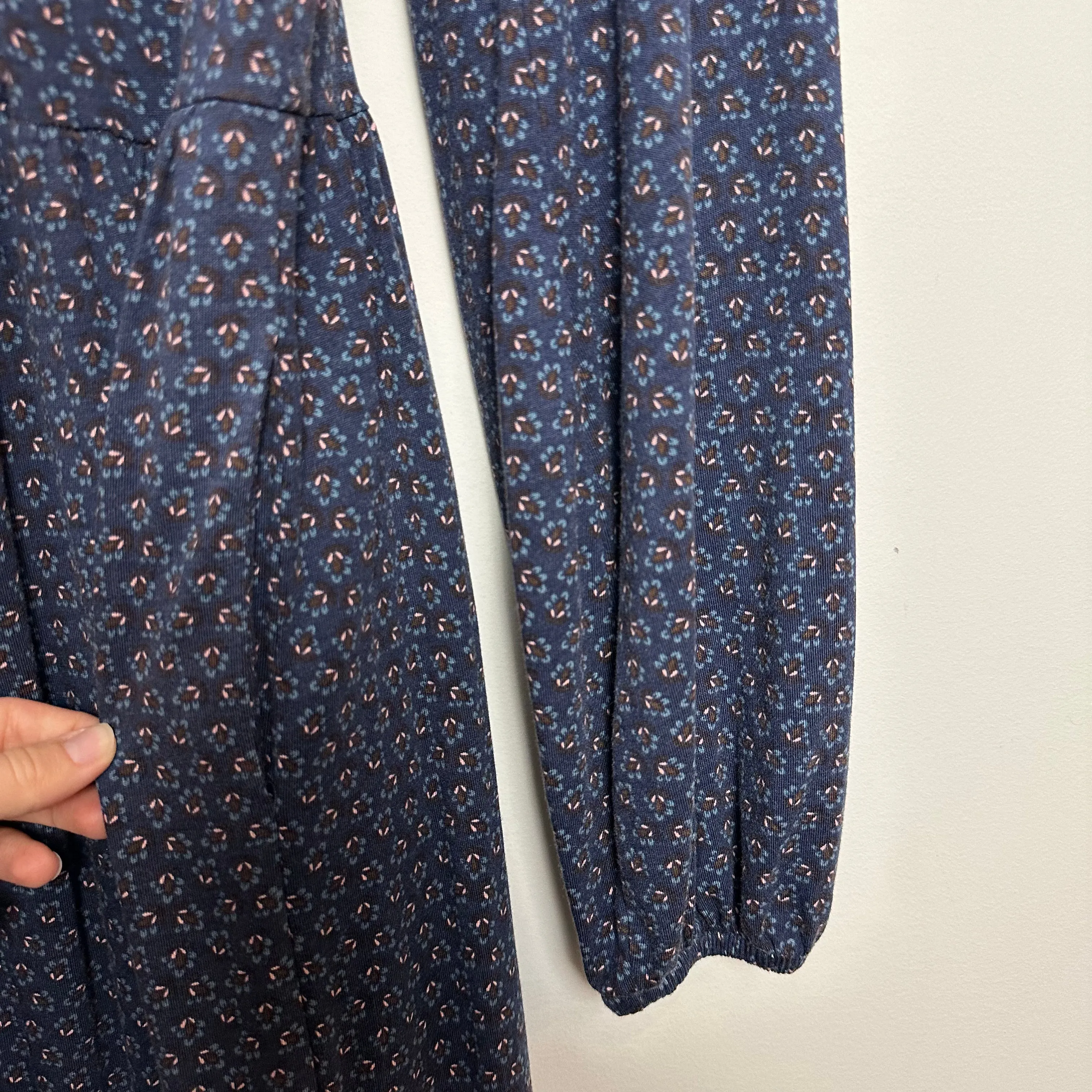 Boden Buttoned Jersey Floral Navy Midi Long Sleeve Dress 2