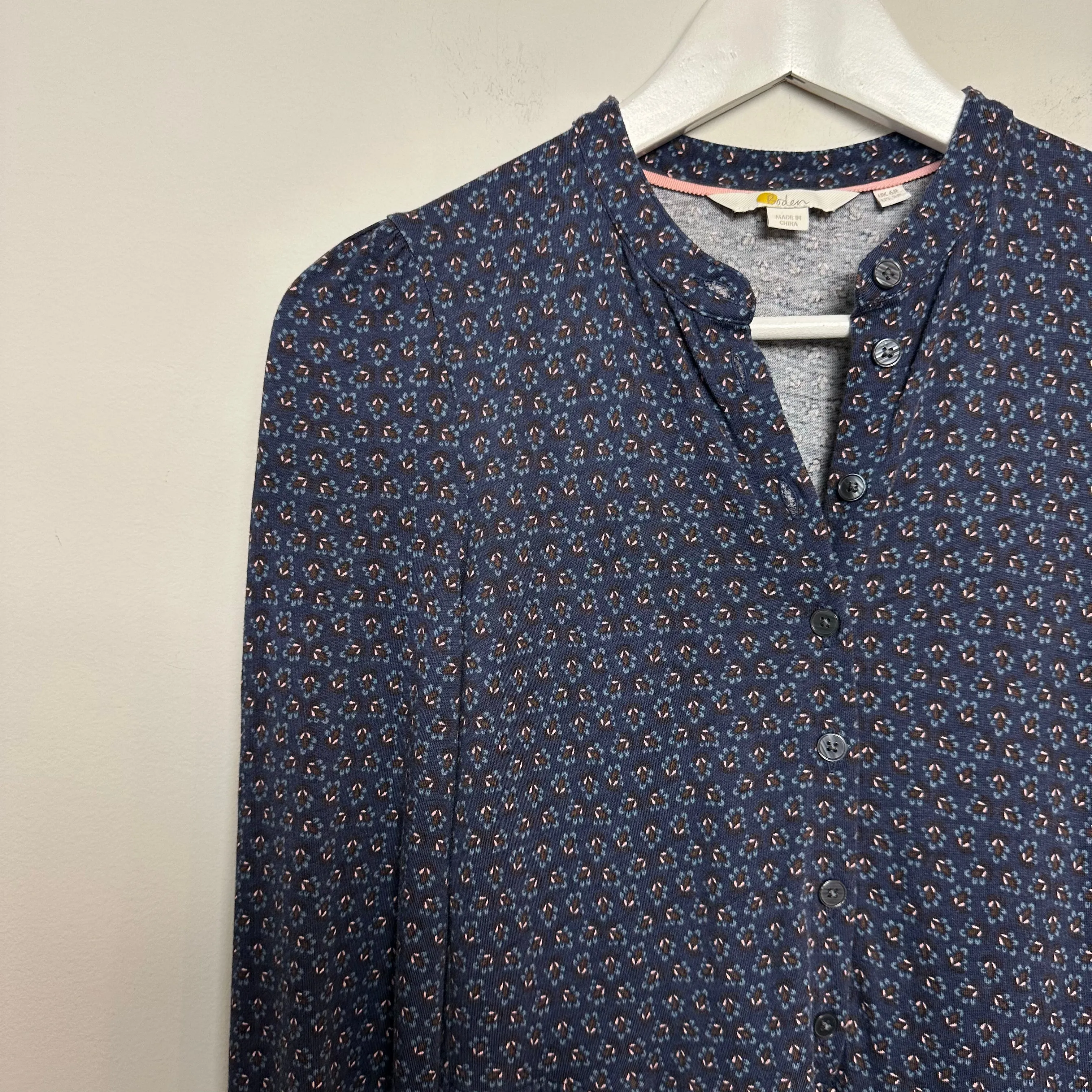 Boden Buttoned Jersey Floral Navy Midi Long Sleeve Dress 2