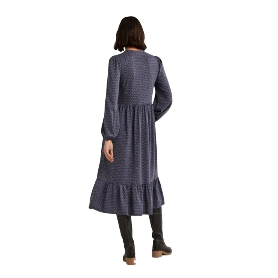 Boden Buttoned Jersey Floral Navy Midi Long Sleeve Dress 2