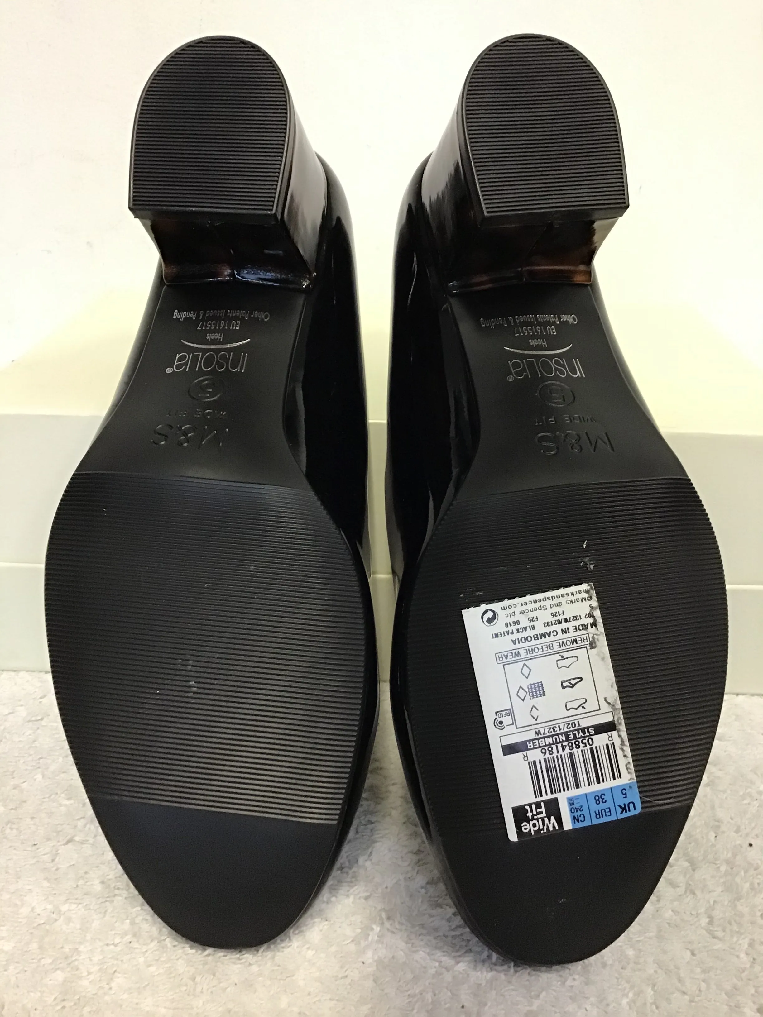 BRAND NEW MARKS & SPENCER BLACK PATENT & BROWN TORTOISE SHELL HEELS SIZE 5/38 WIDE FIT