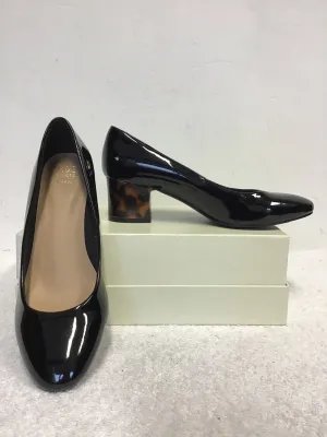 BRAND NEW MARKS & SPENCER BLACK PATENT & BROWN TORTOISE SHELL HEELS SIZE 5/38 WIDE FIT