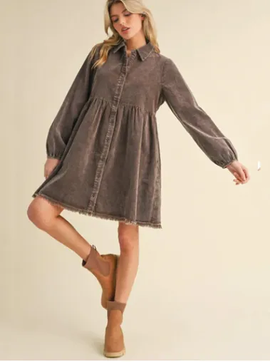 Brown Corduroy Baby Doll Dress