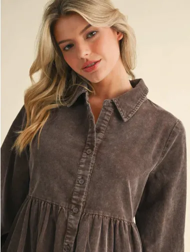 Brown Corduroy Baby Doll Dress