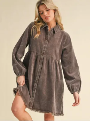 Brown Corduroy Baby Doll Dress