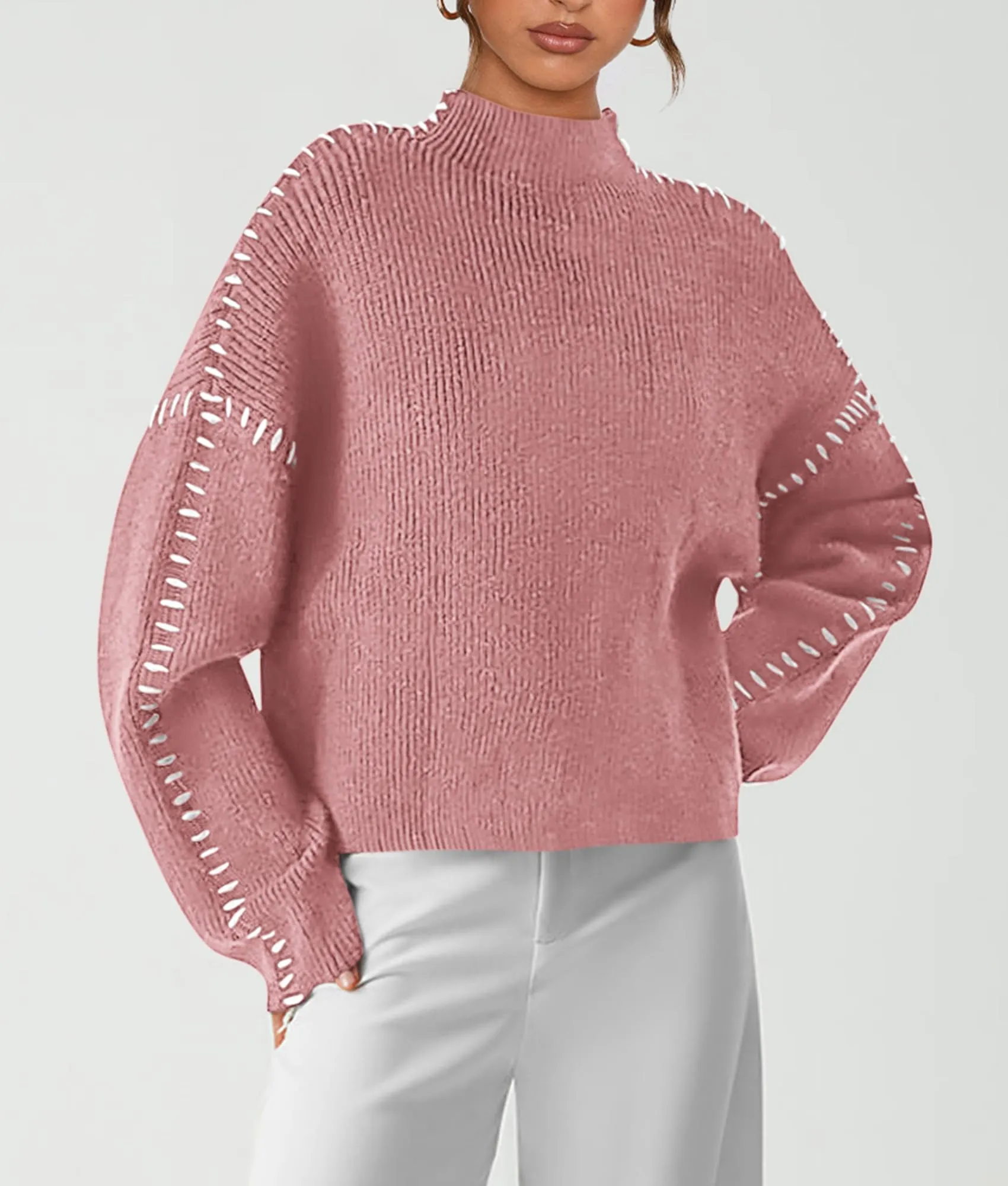 Chunky Knit  Casual Long Sleeve Mock Neck Oversized Loose Sweaters