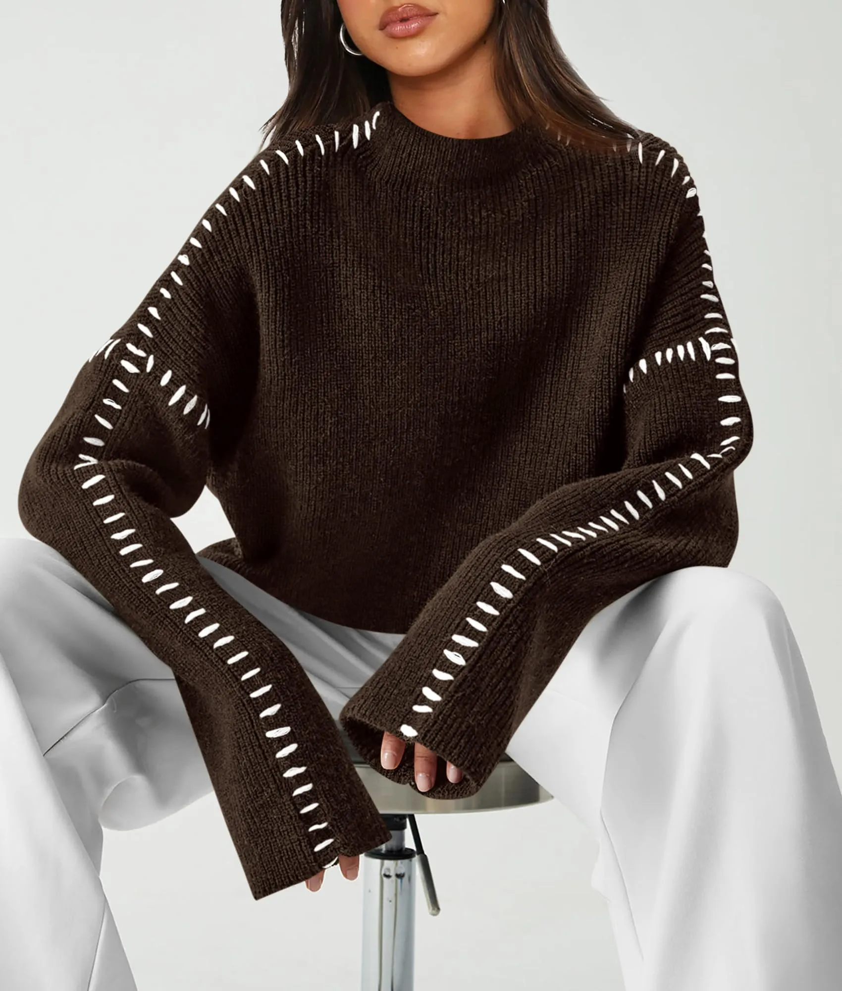 Chunky Knit  Casual Long Sleeve Mock Neck Oversized Loose Sweaters