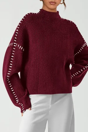 Chunky Knit  Casual Long Sleeve Mock Neck Oversized Loose Sweaters