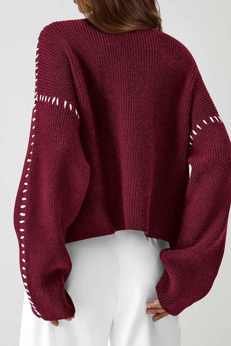 Chunky Knit  Casual Long Sleeve Mock Neck Oversized Loose Sweaters