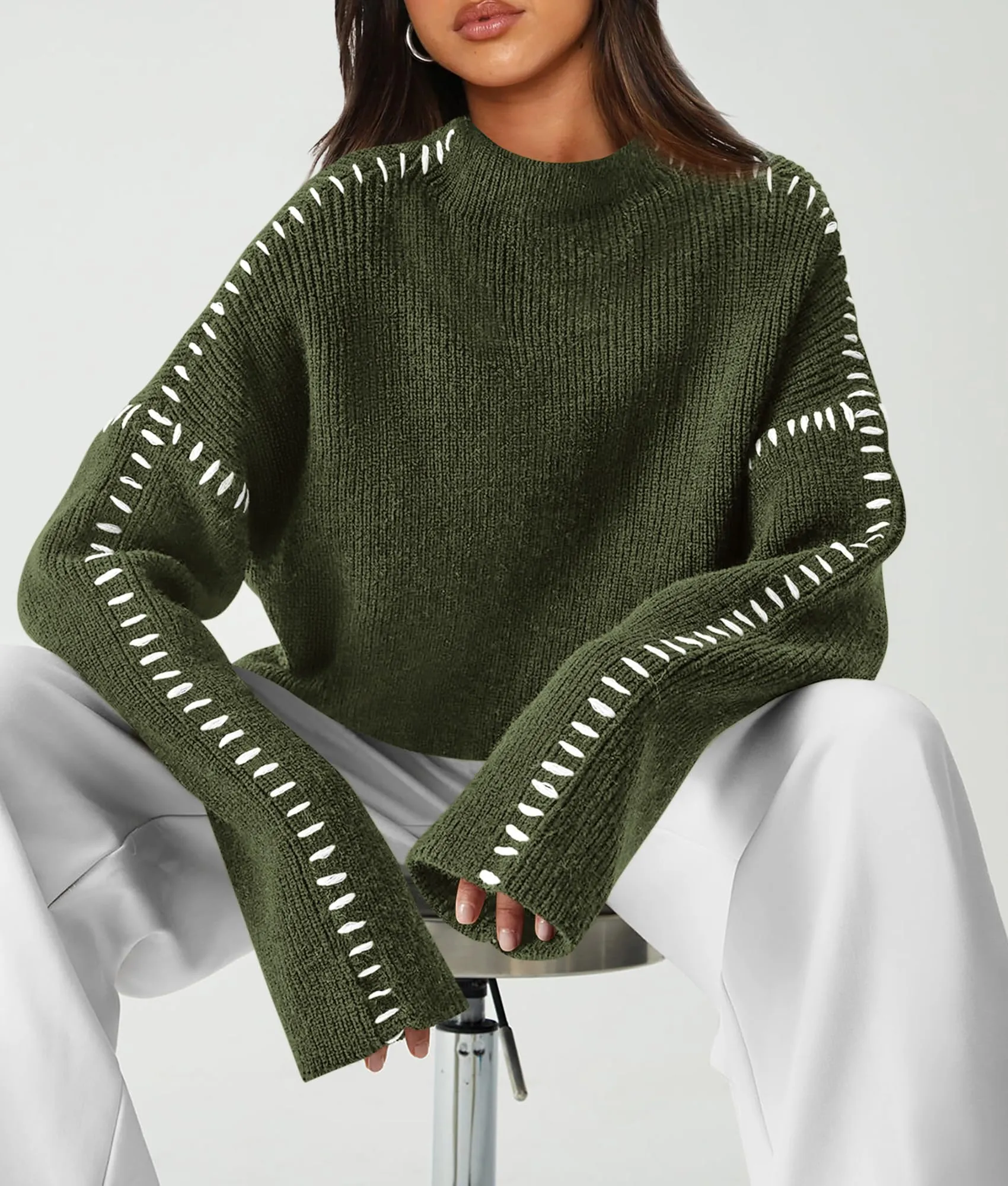 Chunky Knit  Casual Long Sleeve Mock Neck Oversized Loose Sweaters