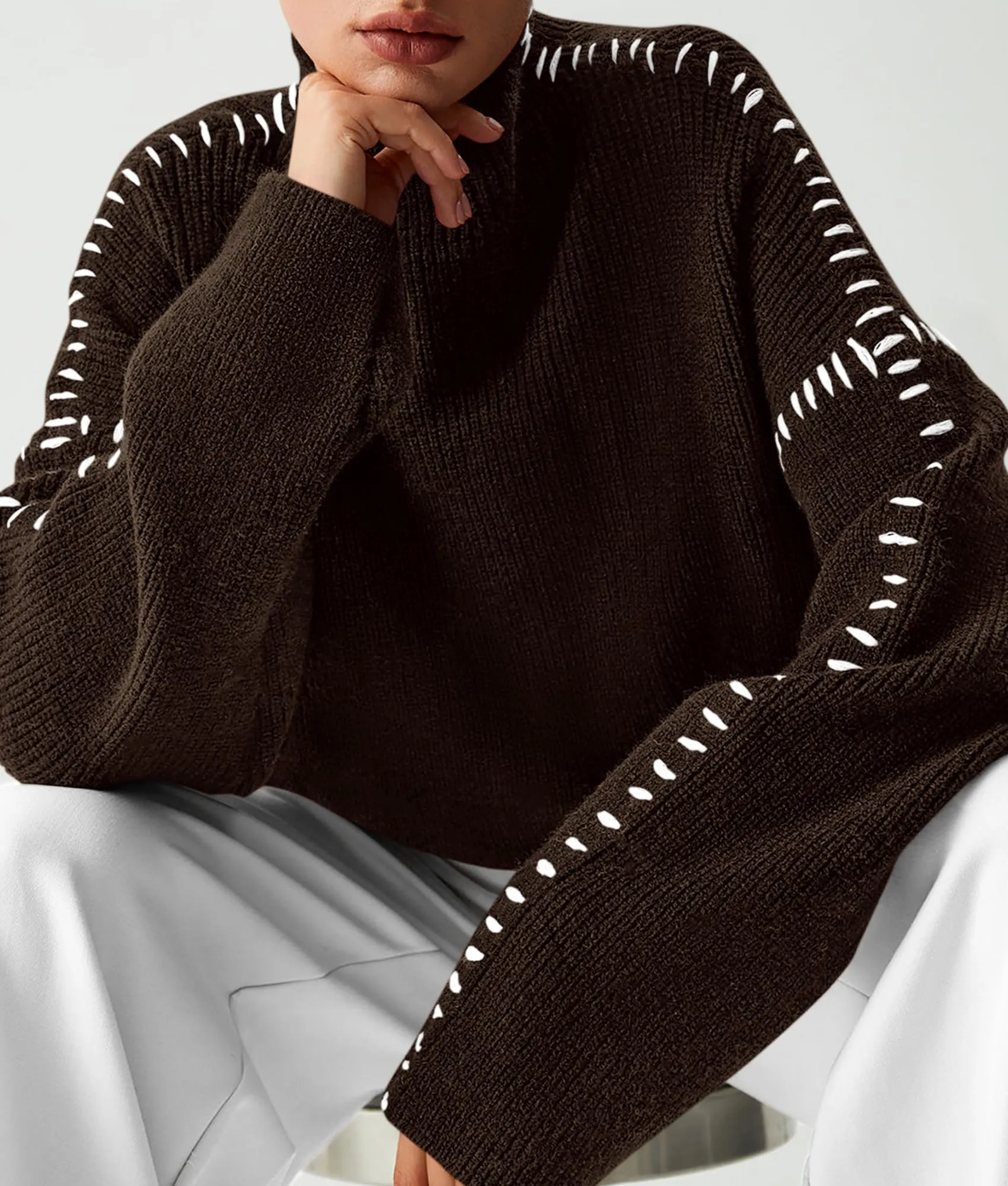 Chunky Knit  Casual Long Sleeve Mock Neck Oversized Loose Sweaters