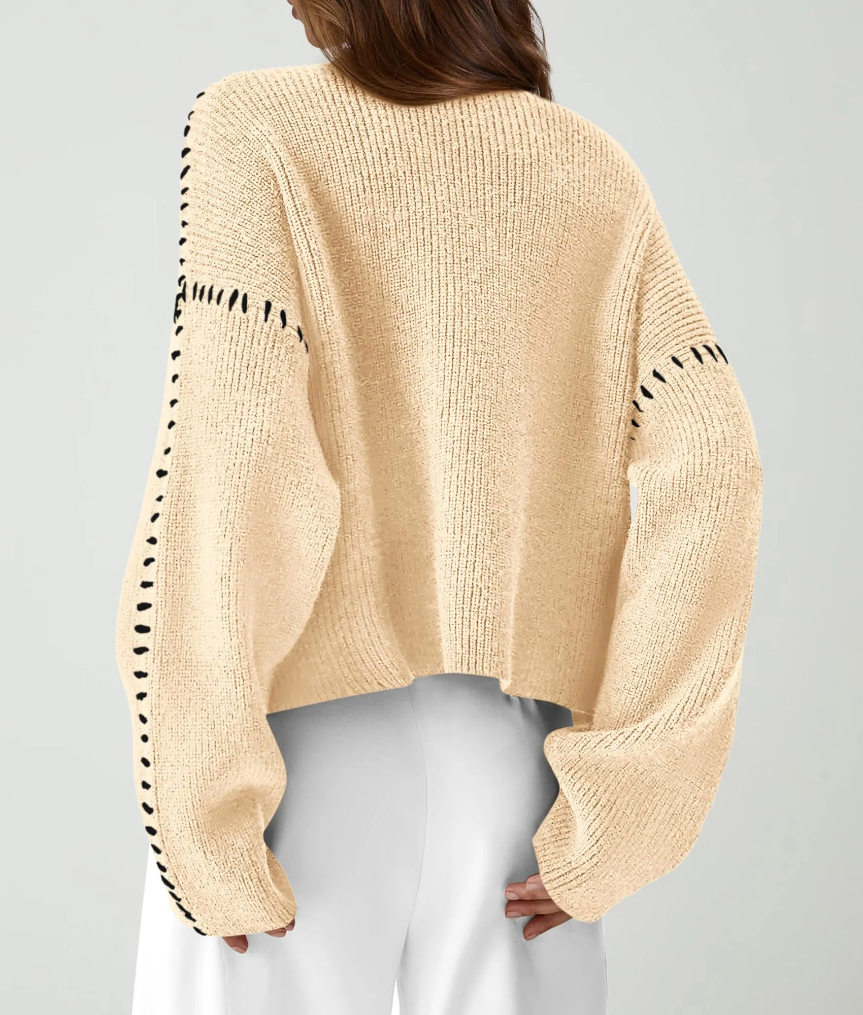 Chunky Knit  Casual Long Sleeve Mock Neck Oversized Loose Sweaters
