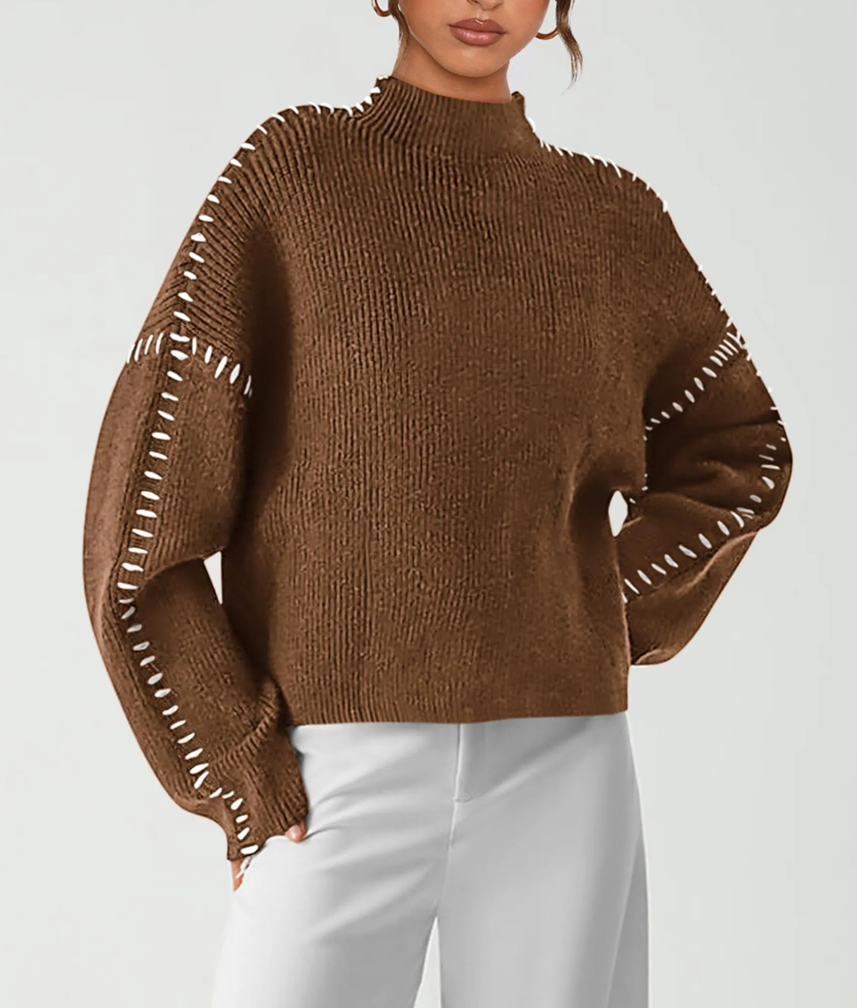 Chunky Knit  Casual Long Sleeve Mock Neck Oversized Loose Sweaters