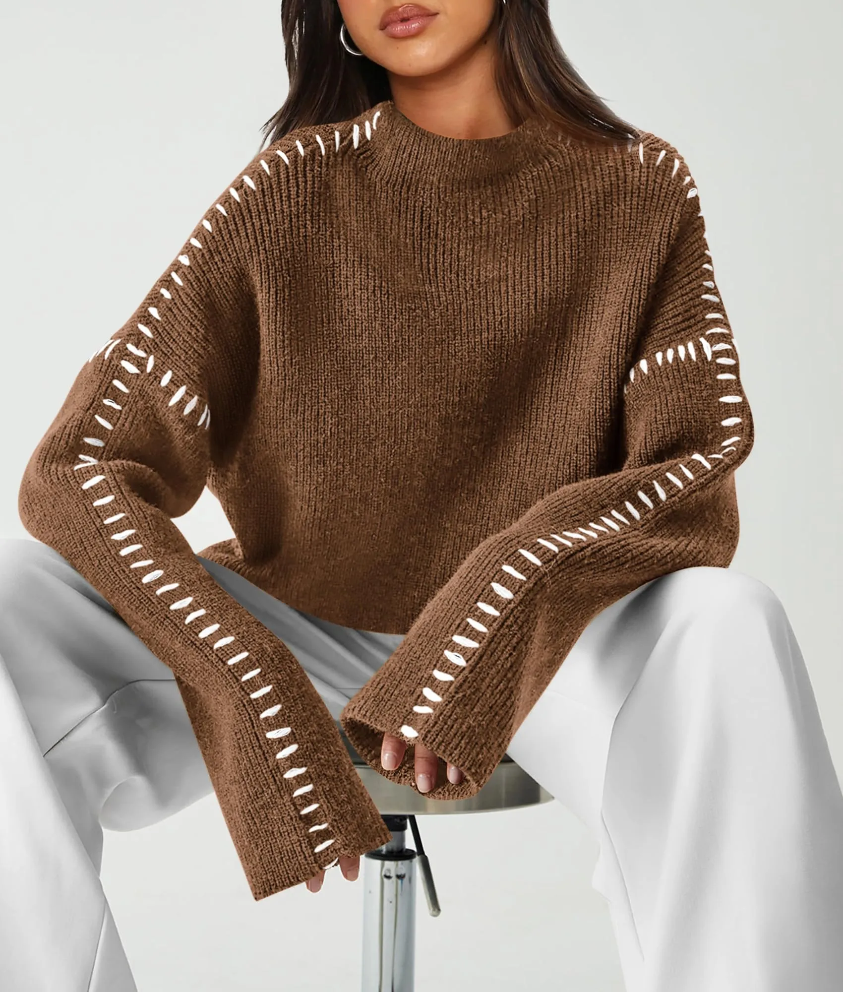 Chunky Knit  Casual Long Sleeve Mock Neck Oversized Loose Sweaters