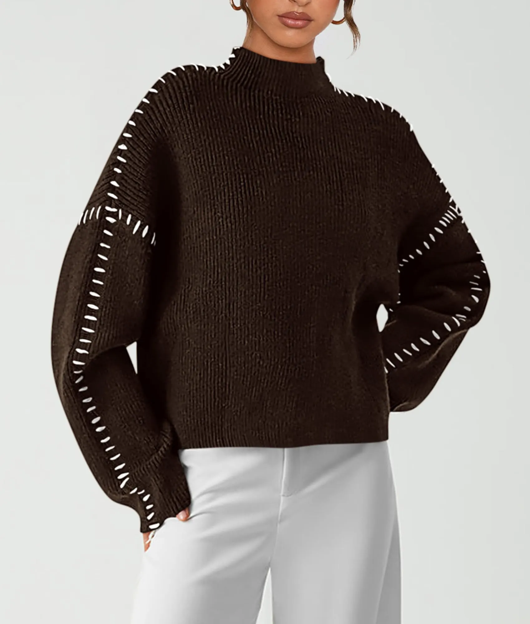 Chunky Knit  Casual Long Sleeve Mock Neck Oversized Loose Sweaters