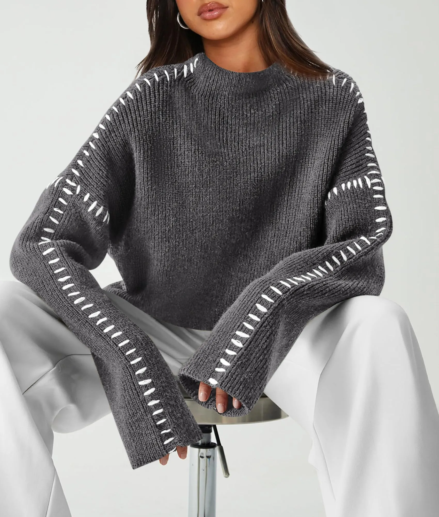 Chunky Knit  Casual Long Sleeve Mock Neck Oversized Loose Sweaters