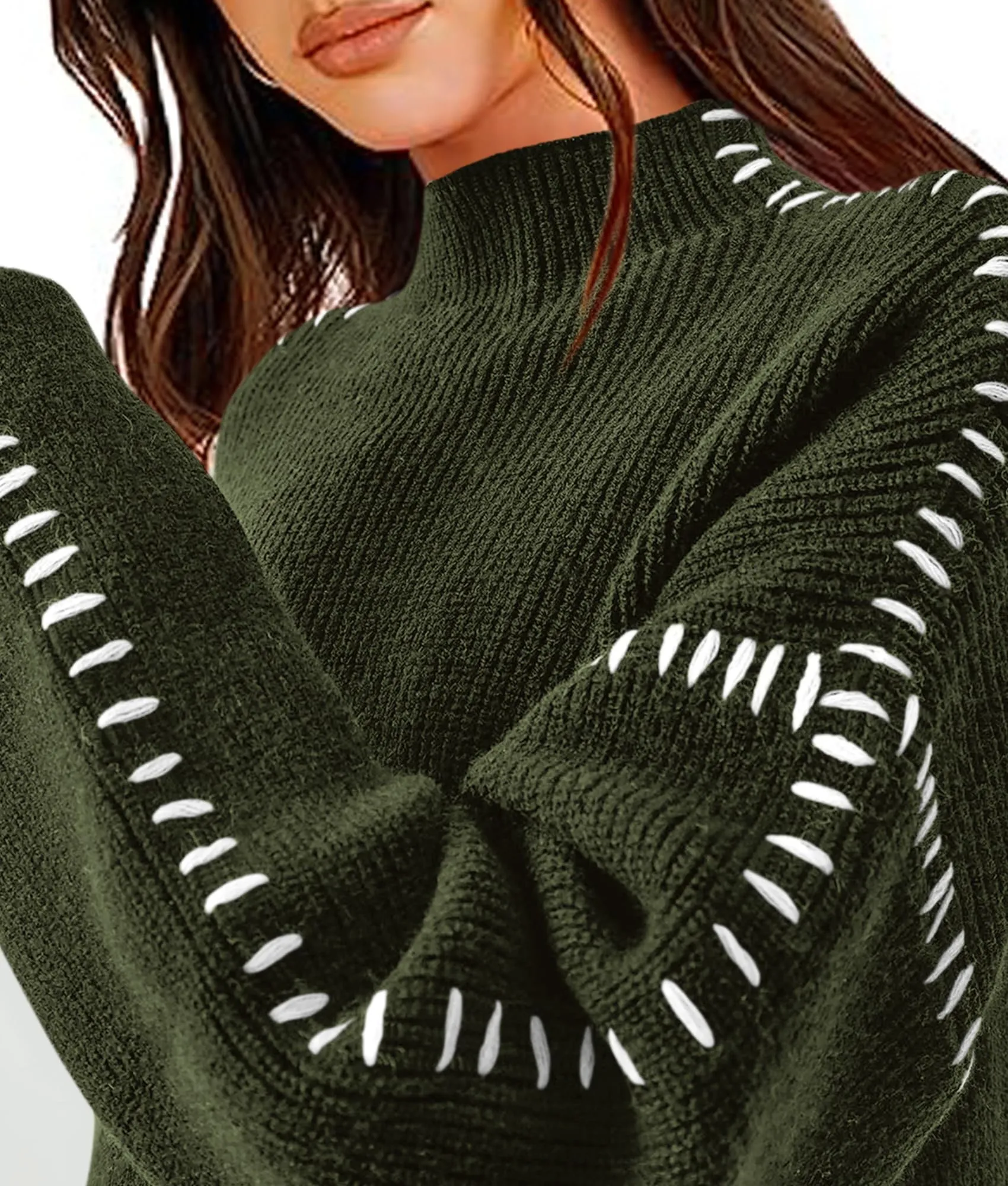 Chunky Knit  Casual Long Sleeve Mock Neck Oversized Loose Sweaters