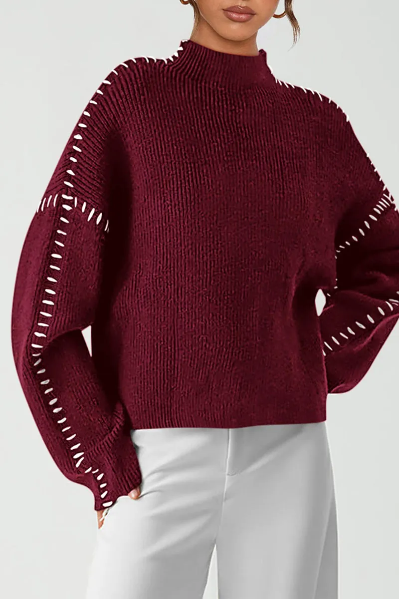 Chunky Knit  Casual Long Sleeve Mock Neck Oversized Loose Sweaters