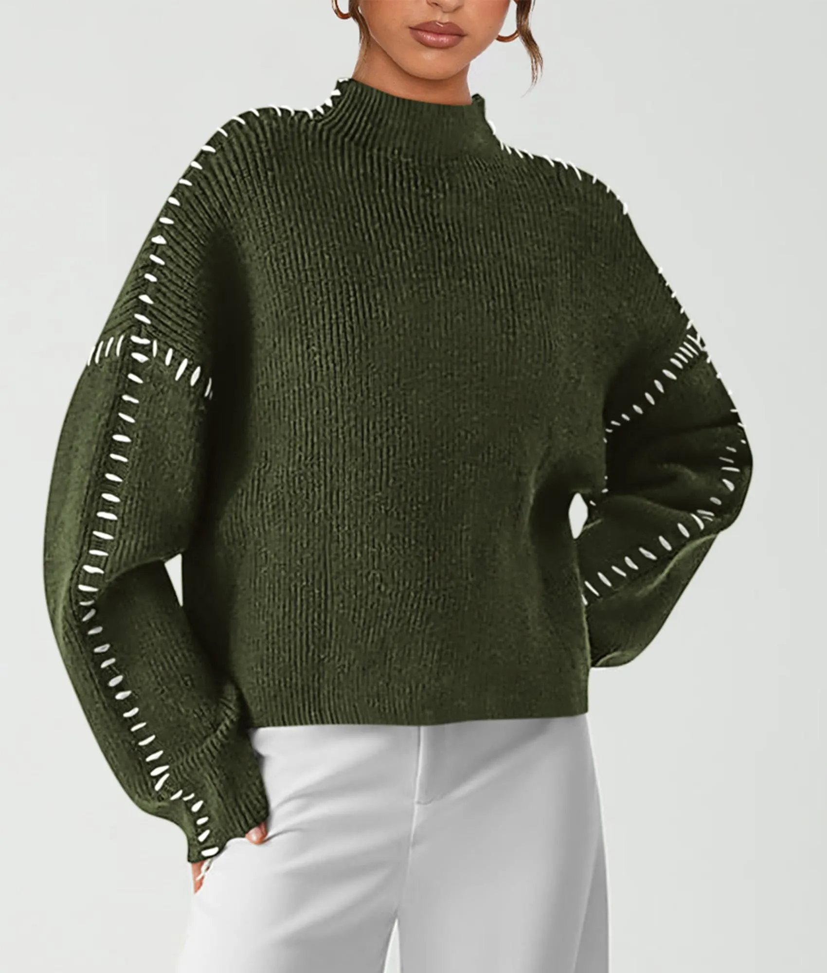 Chunky Knit  Casual Long Sleeve Mock Neck Oversized Loose Sweaters