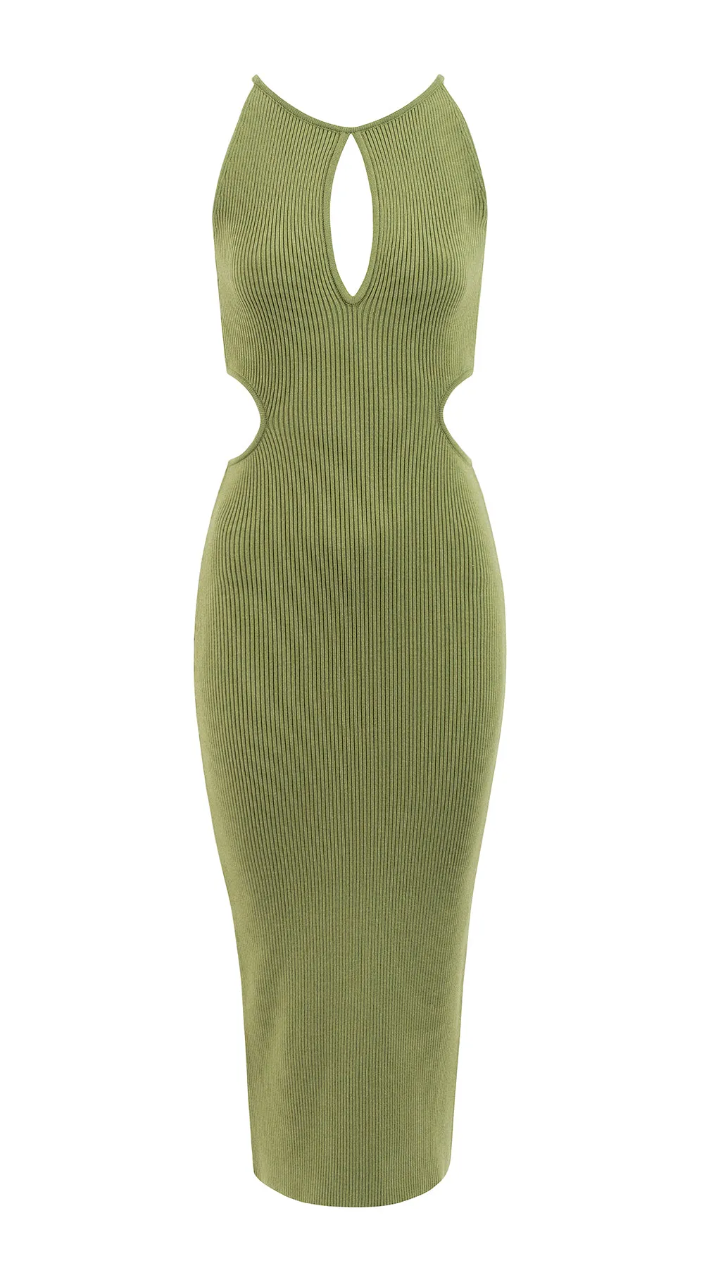 CLAUDIA ribbed-knit cutout dress army