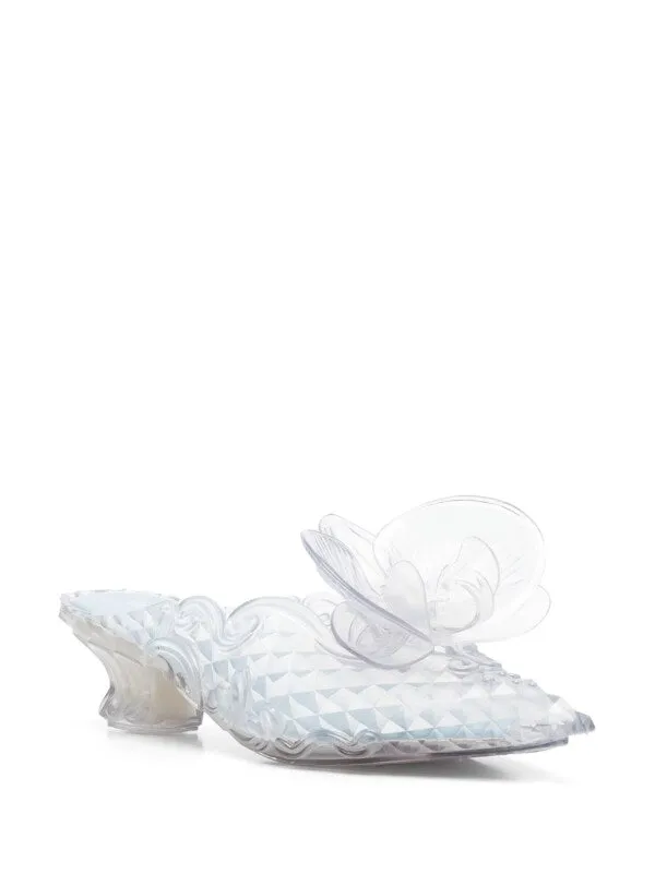 Court Shoe with Flower in Clear