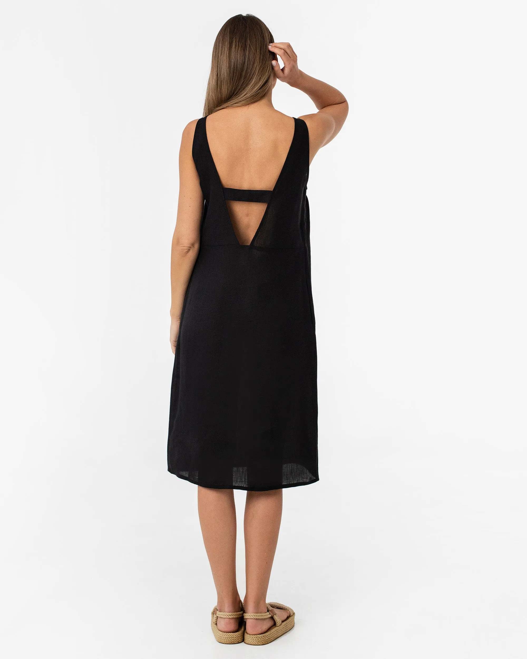 Cut-out linen dress TAHITI in Black