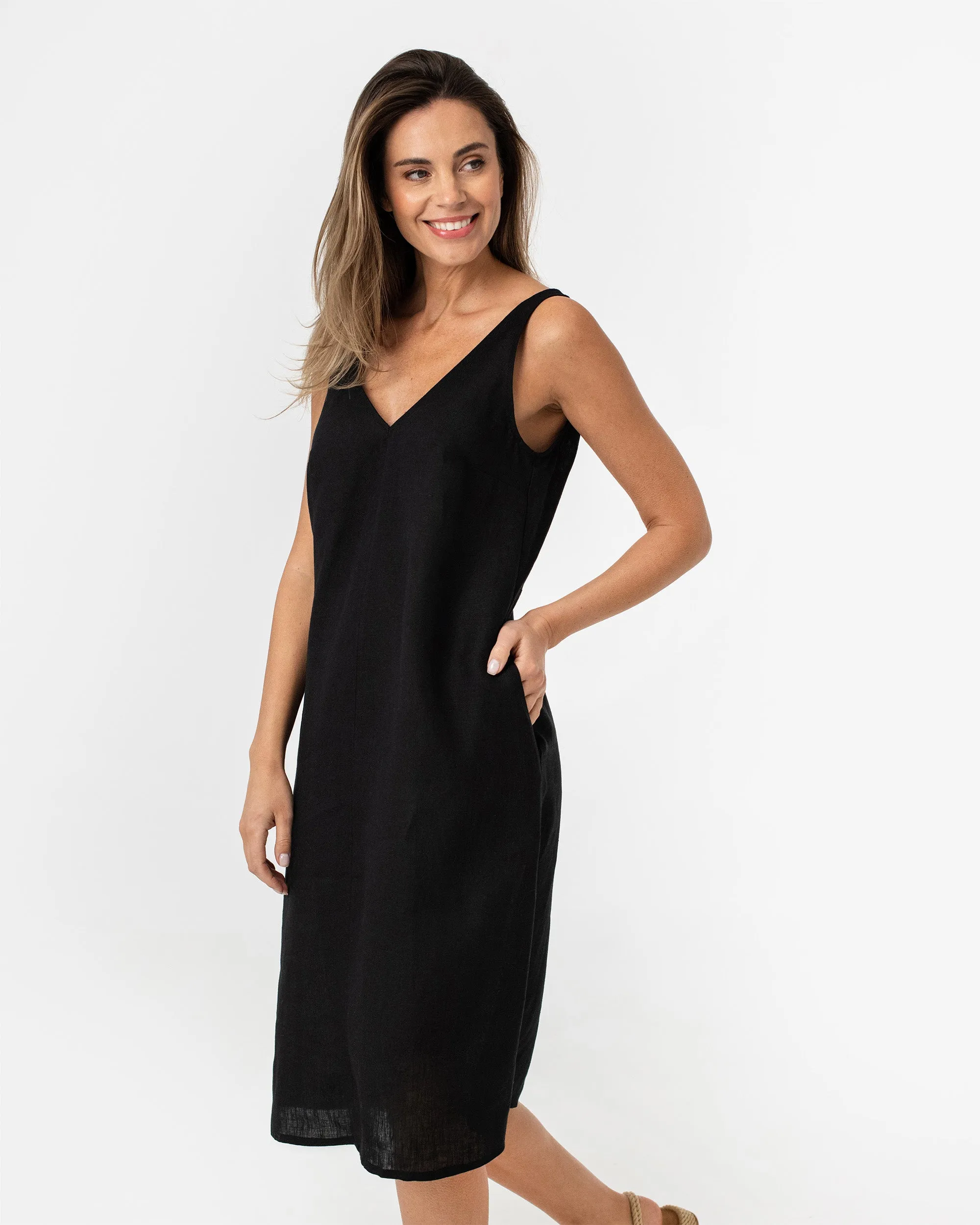 Cut-out linen dress TAHITI in Black