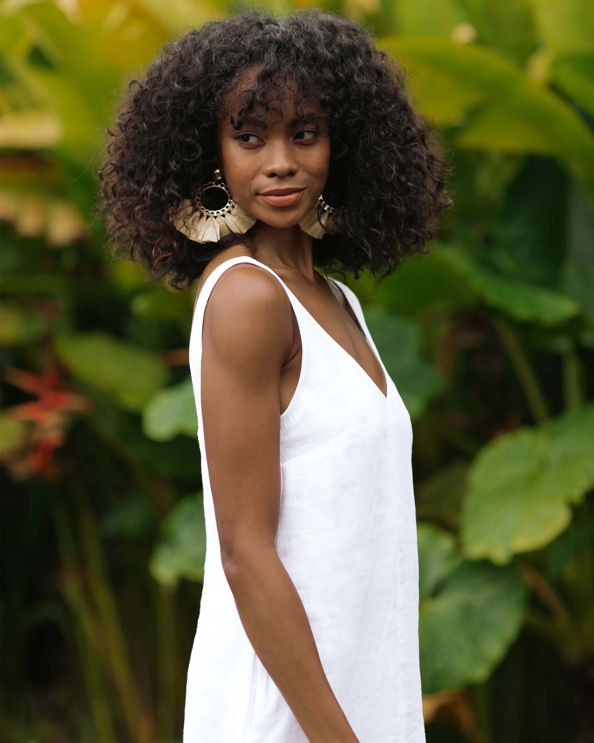 Cut-out linen dress TAHITI in White