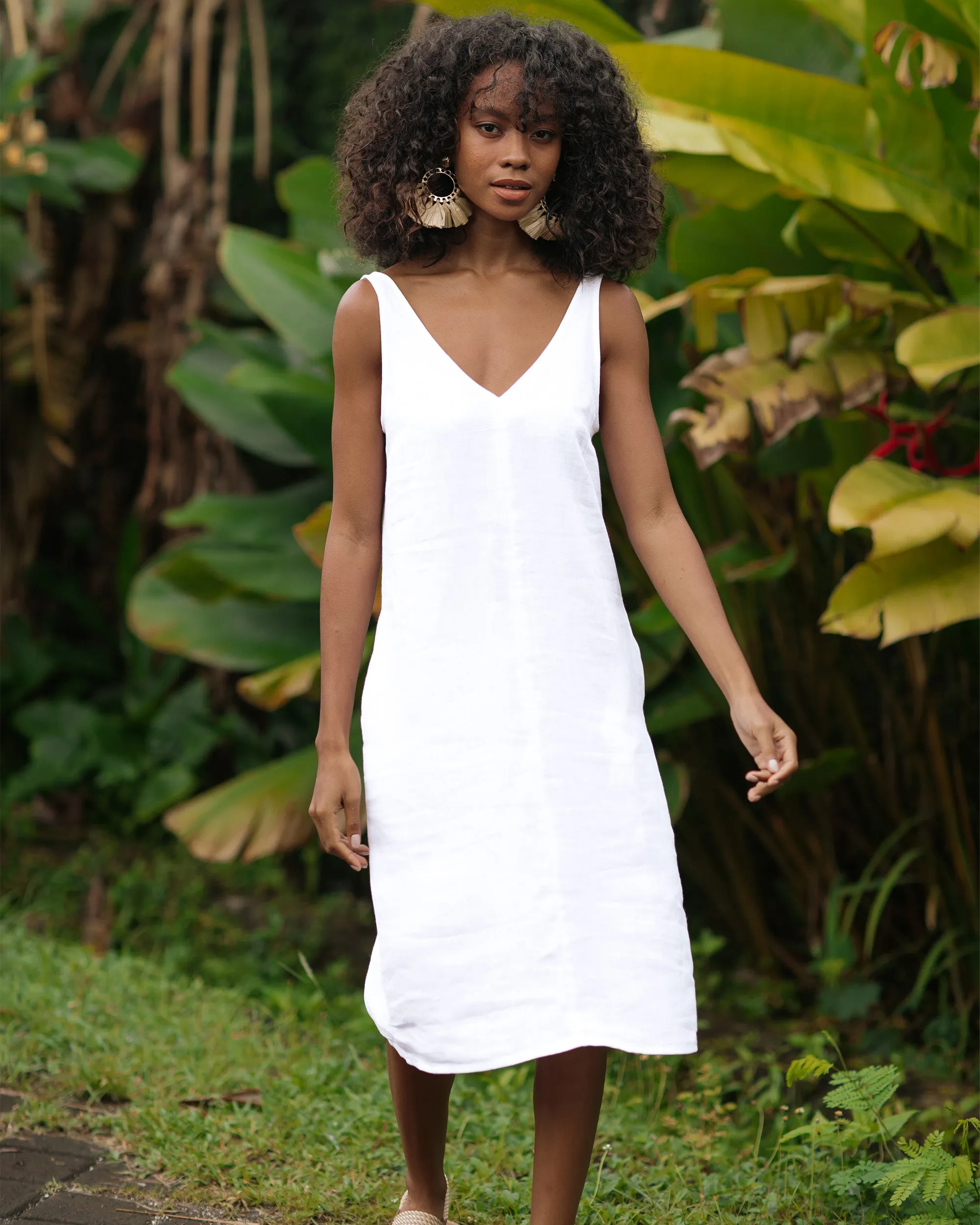 Cut-out linen dress TAHITI in White