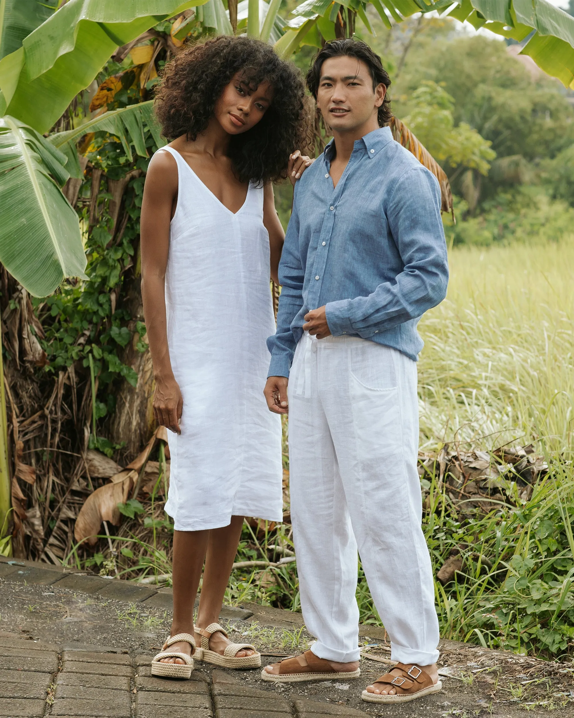 Cut-out linen dress TAHITI in White