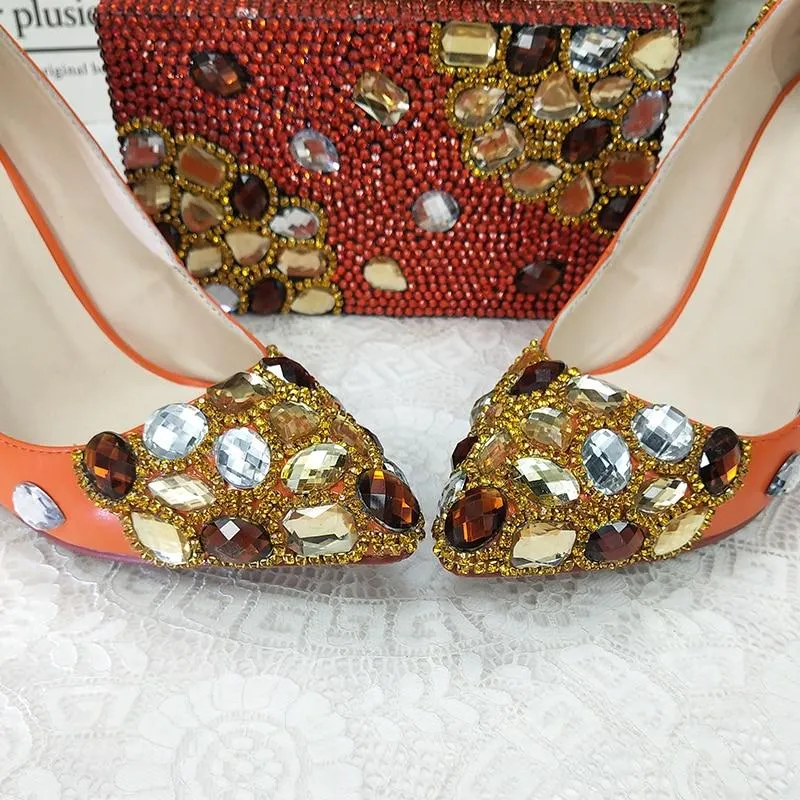 Designer Crystal Shoes With Matching Clutch Bag Set