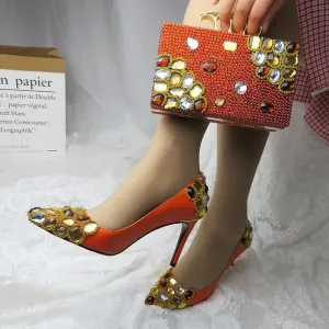 Designer Crystal Shoes With Matching Clutch Bag Set