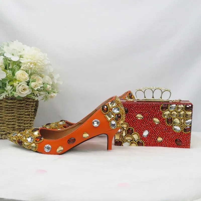 Designer Crystal Shoes With Matching Clutch Bag Set