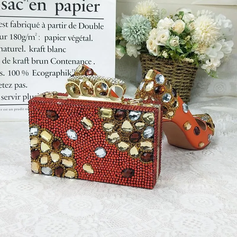 Designer Crystal Shoes With Matching Clutch Bag Set