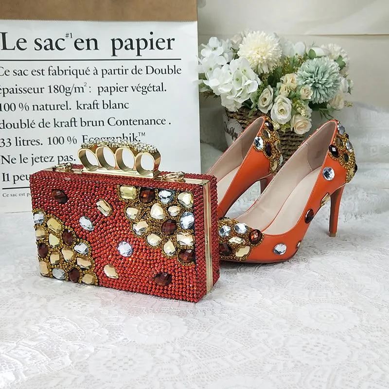 Designer Crystal Shoes With Matching Clutch Bag Set