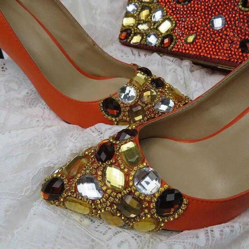 Designer Crystal Shoes With Matching Clutch Bag Set