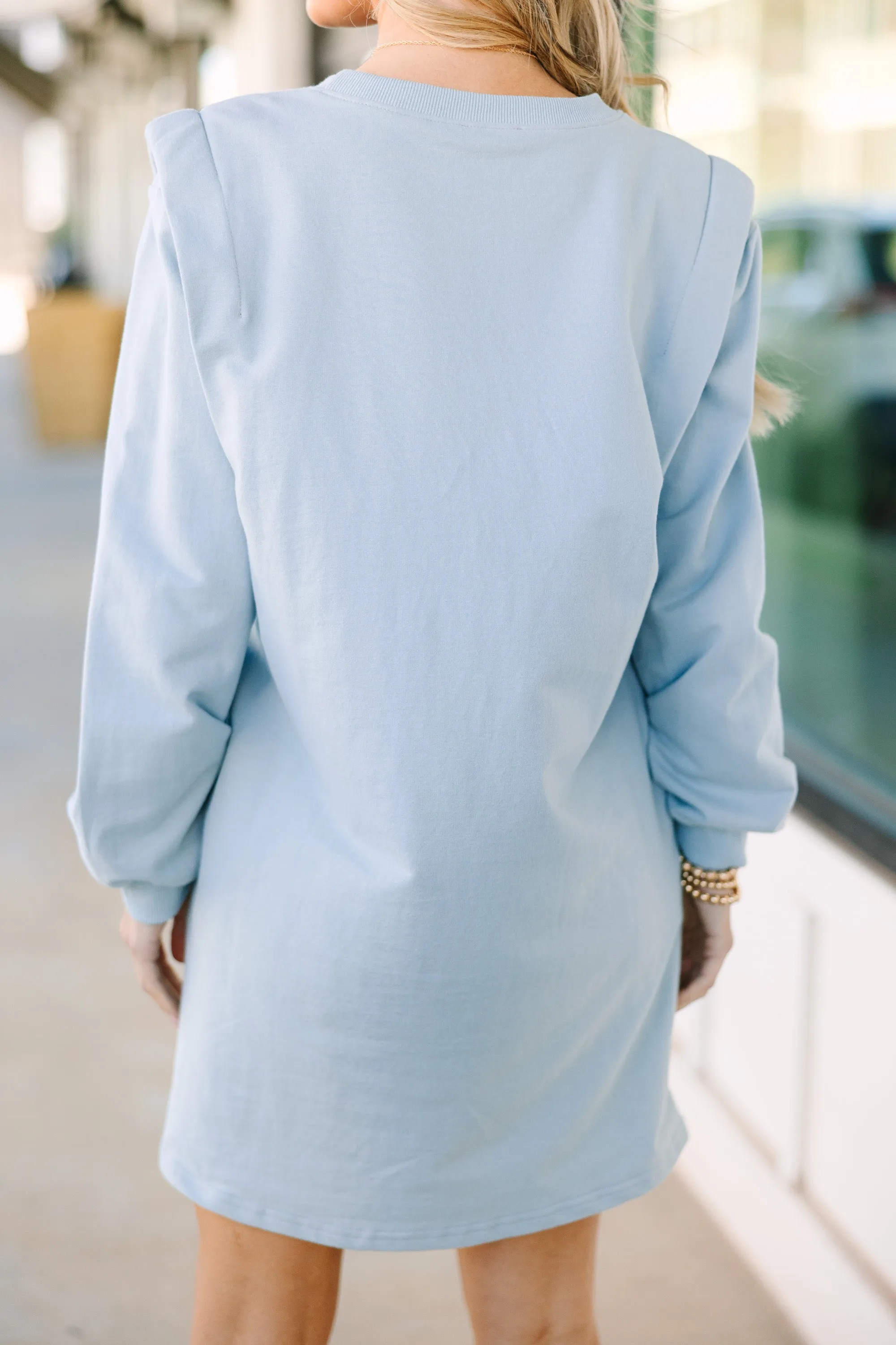 Do What You Love Light Blue Padded Shoulder Dress