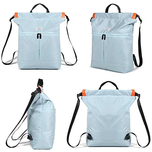 Drawstring Backpack String Bag Sackpack Cinch Water Resistant Nylon for Gym Shopping Sport Yoga by WANDF (Blue 6033)