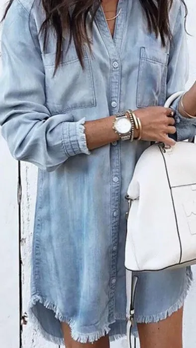 Effortless Denim Shirt Dress LS